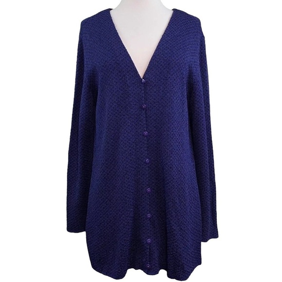 Brenda French Rags Santana Knit Buttoned Long Cardigan Sweater Blue Black 2 M/L - Picture 1 of 6